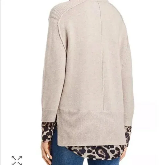 BROUCHU WALKER Layered Leopard Animal Print Sweater Sz LARGE Cashmere Wool - Picture 3 of 9
